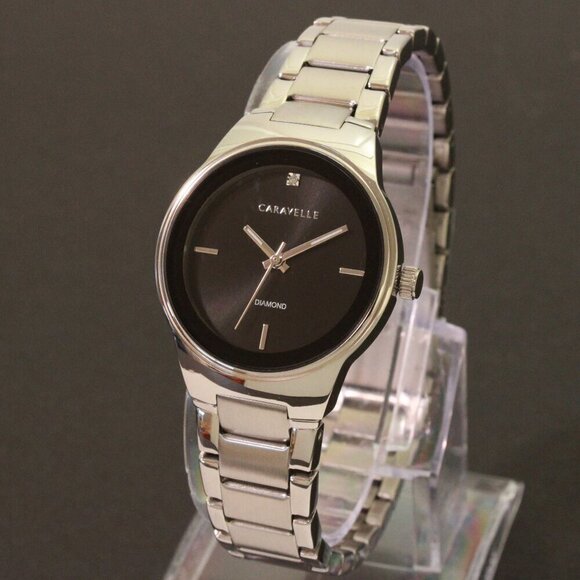 Caravelle Ladies Watch By Bulova Black Dial Diamond 12:00 Stainless 30mm - Picture 4 of 13